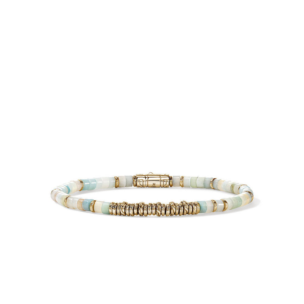 Heishi 14K Gold Bracelet with 4mm Multi Color Quartzite Beads Sz M by John Hardy
