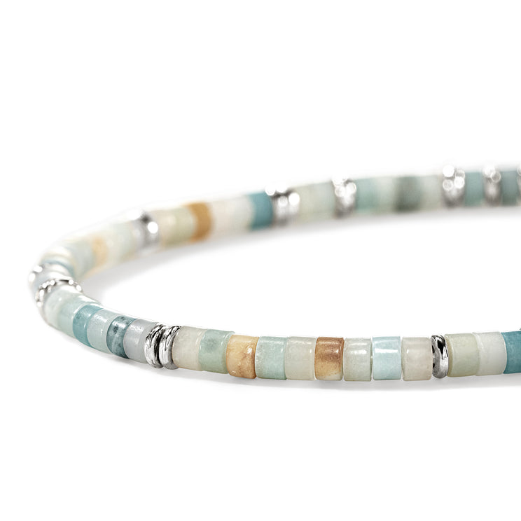 Heishi Silver Bracelet with 4mm Multi Color Quartzite Beads Sz L by John Hardy