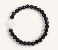 Smooth Black Agate with Mother of Pearl Clover Bracelet 6mm by Dee Berkley