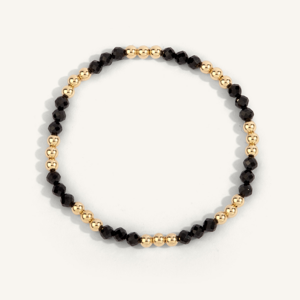 Black Spinel & 14K Gold Filled Shine Bright Remix Bead Bracelet 4mm 7" by Dee Berkley
