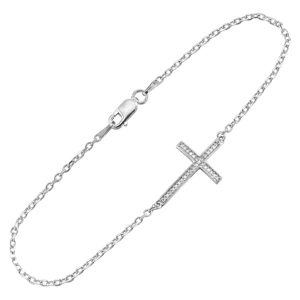 Sterling Silver 0.10cttw Diamond Cross Bracelet