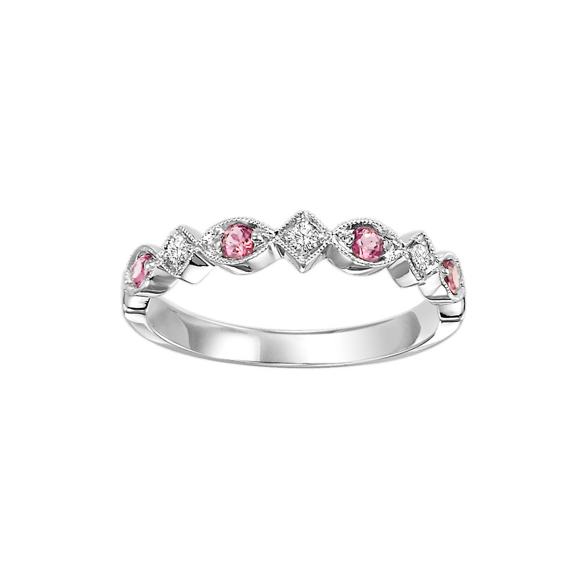 10K White Gold Pink Tourmaline & Diamond Band