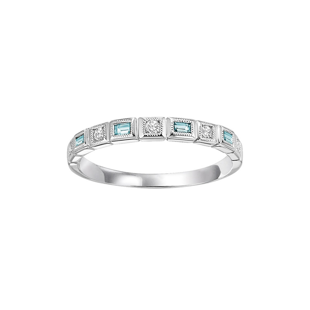 10K White Gold Blue Topaz & Diamond Ring