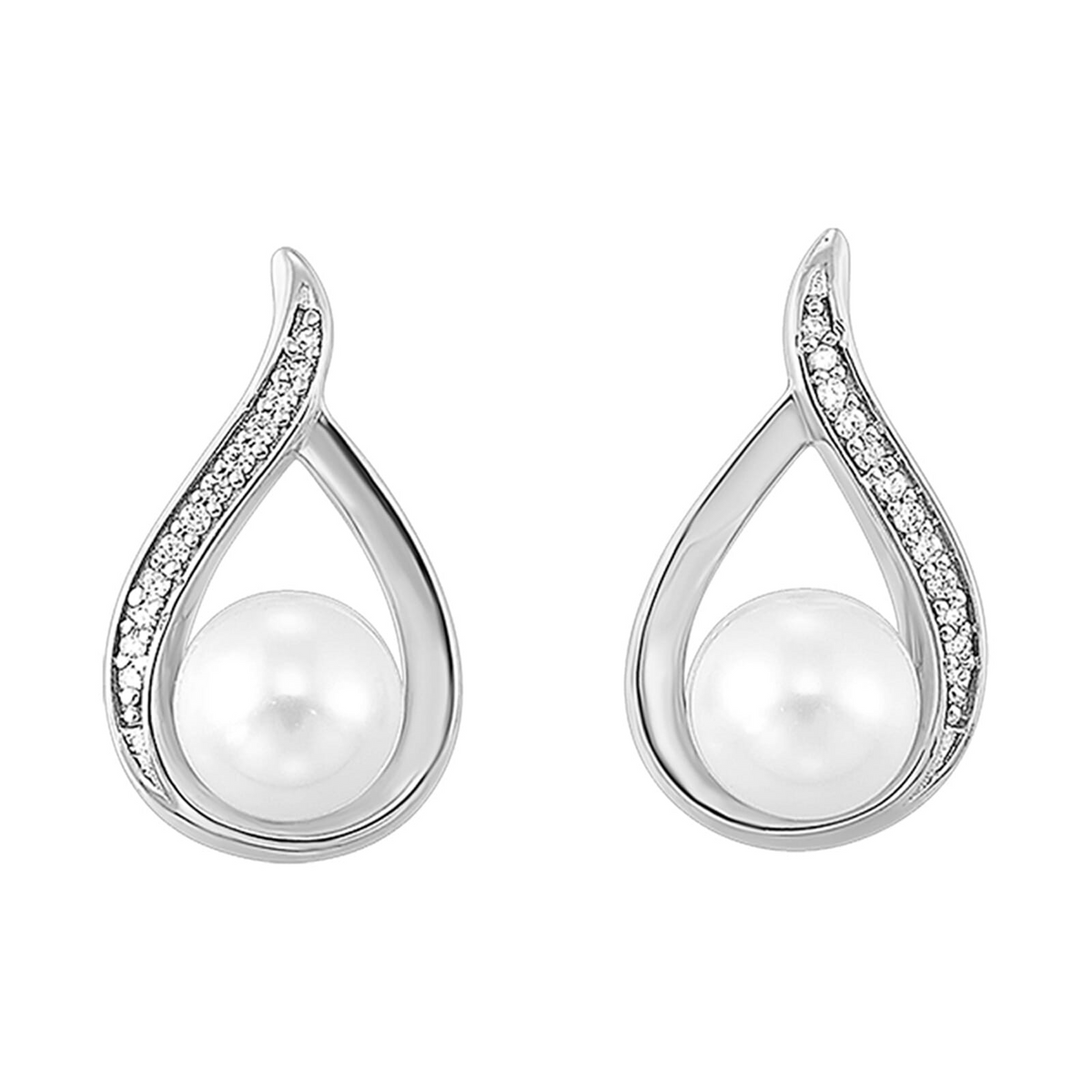 14K White Gold 2cttw Pearl & 0.04cttw Diamond Earrings