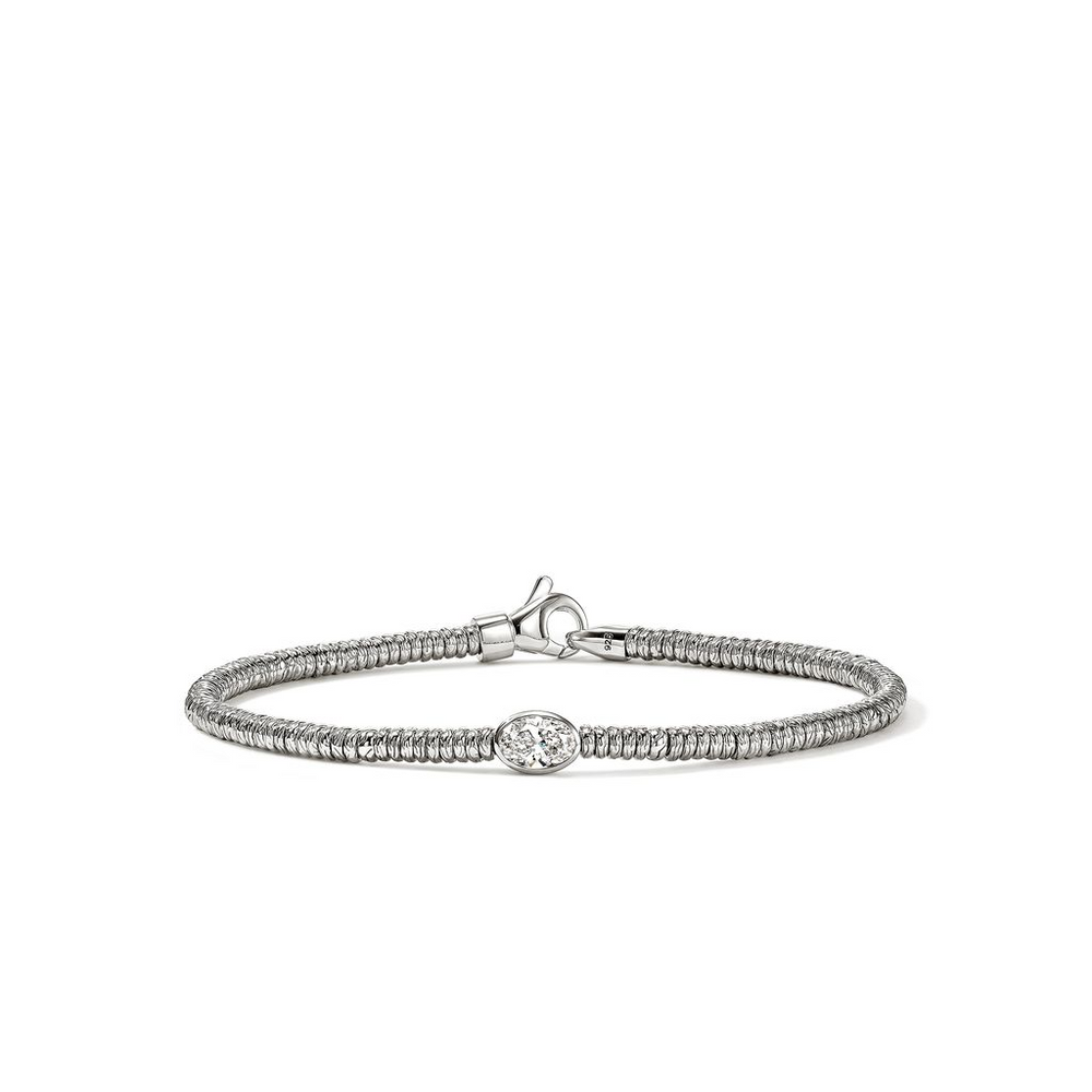 JH Lovestruck Heishi Silver Station Bracelet with 0.50cttw Oval LAB GROWN Diamonds Sz M by John Hardy