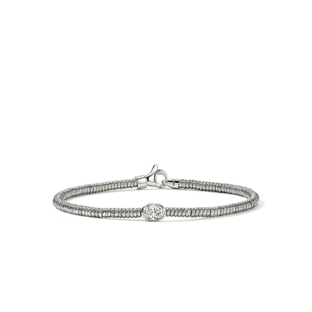 JH Lovestruck Heishi Silver Station Bracelet with 0.50cttw Oval LAB GROWN Diamonds Sz M by John Hardy