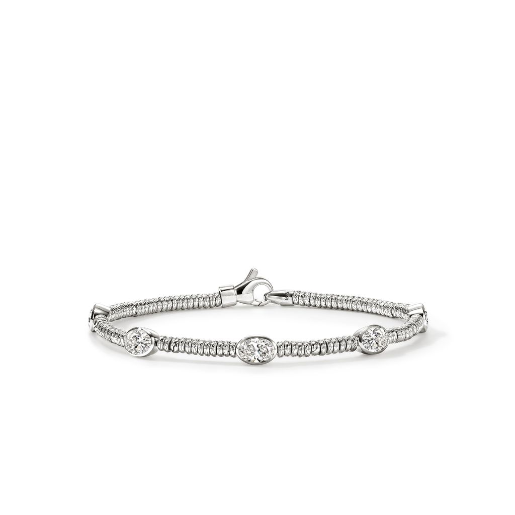 JH Lovestruck Heishi Silver Five Station Bracelet with 2.50cttw LAB GROWN Diamonds Sz M by John Hardy