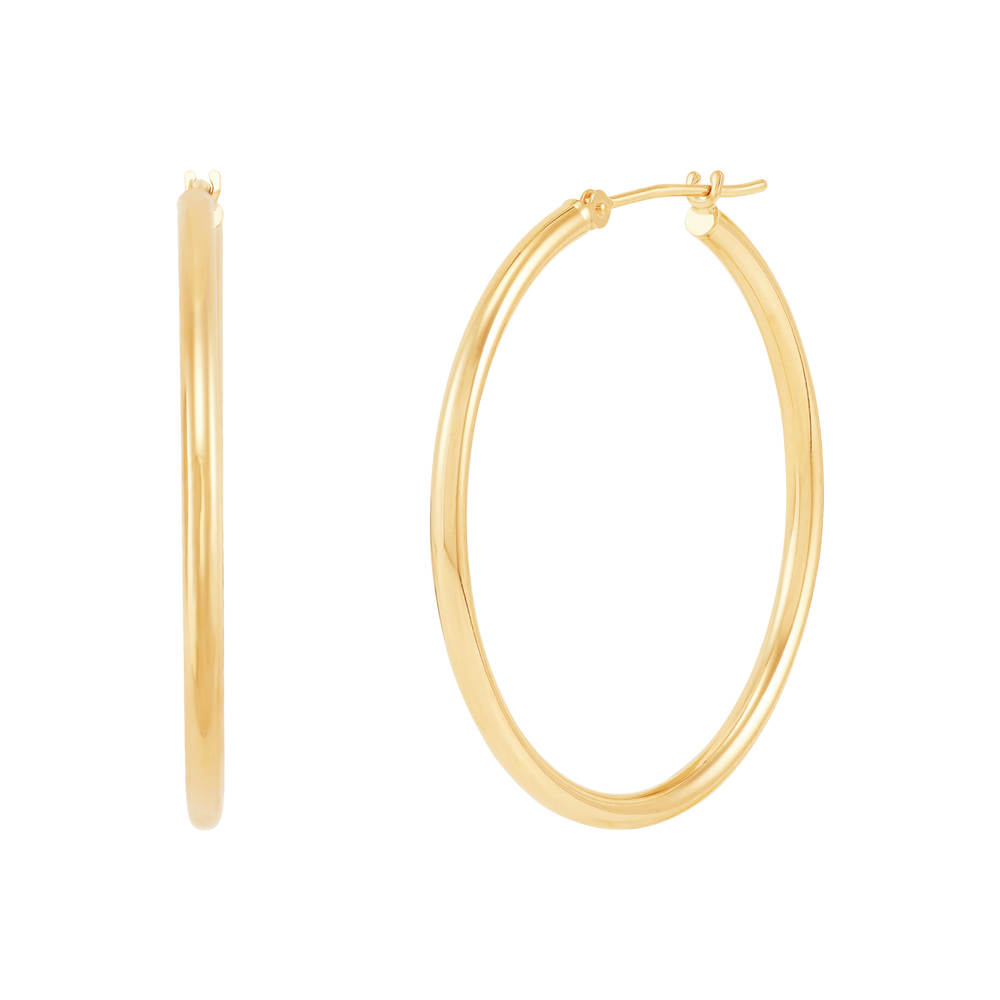 14K Yellow Gold Polished 2x35mm Tube Hoop Earrings