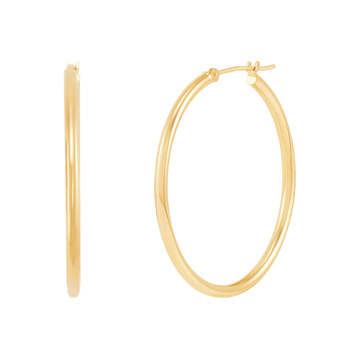 14K Yellow Gold Polished 2x35mm Tube Hoop Earrings