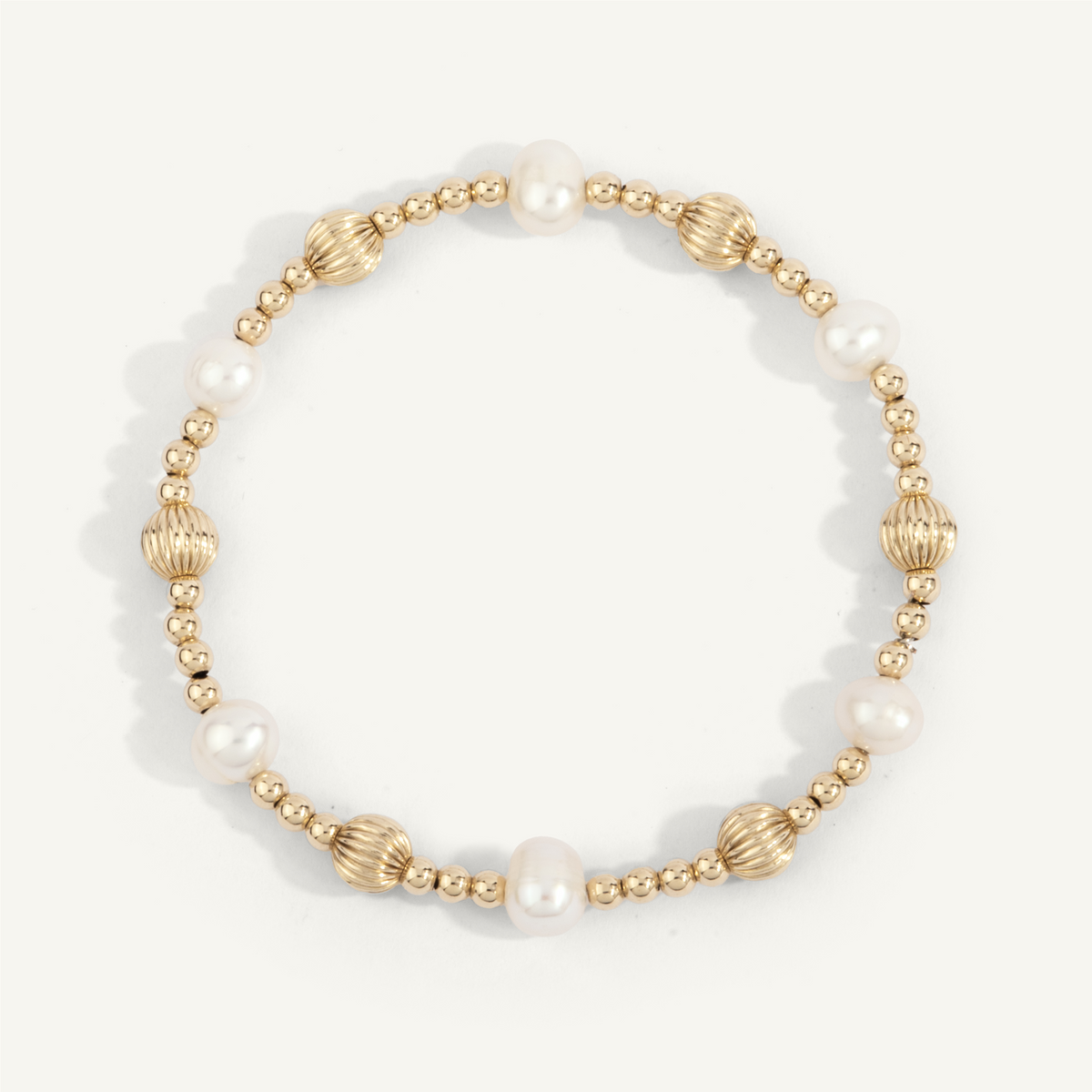 3mm Gold Filled Beads with 6mm Gold Filled Twist Beads & Pearl Bracelet 7" by Dee Berkley