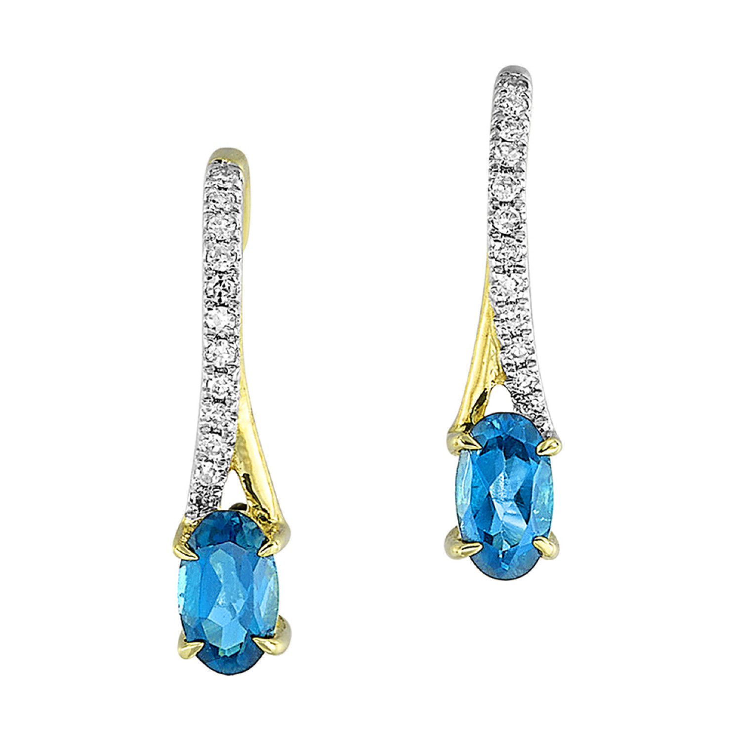 10K Yellow Gold 0.50cttw Blue Topaz & 0.07cttw Diamond Earrings