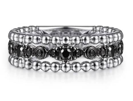 SS 0.50cttw Black Spinel Bujukan Easy Stackable Ladies Ring by Gabriel