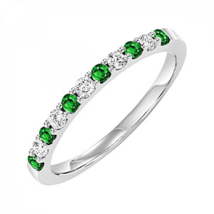 10K White Gold 0.18cttw Emerald & 0.22cttw HI SI Diamond Stackable Band