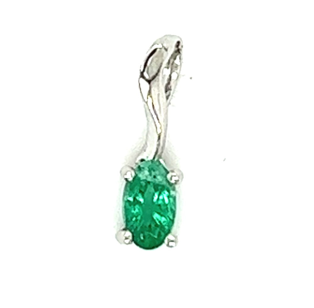 14K White Gold Emerald Pendant Necklace 18"