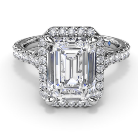 White Gold Split Shank Diamond Halo Semi-Mount Ring