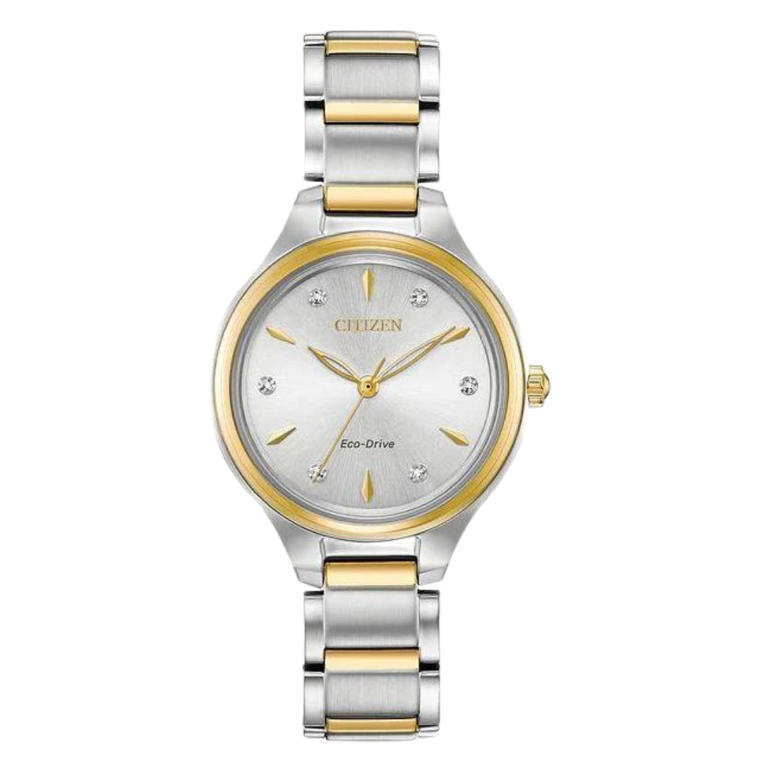 Ladies Eco Drive Corso Two-Tone Stainless Steel Watch with Silver-White Dial with Diamond Accents by Citizen