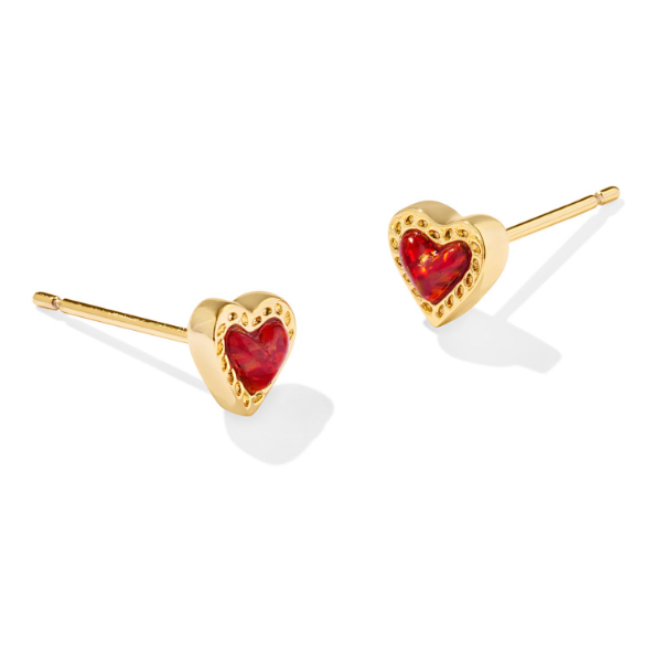 Mini Ari Heart Gold Plated Red Kyocera Opal Stud Earrings by Kendra Scott