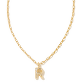 Crystal Letter R Gold Plated White CZ Short Pendant Necklace by Kendra Scott