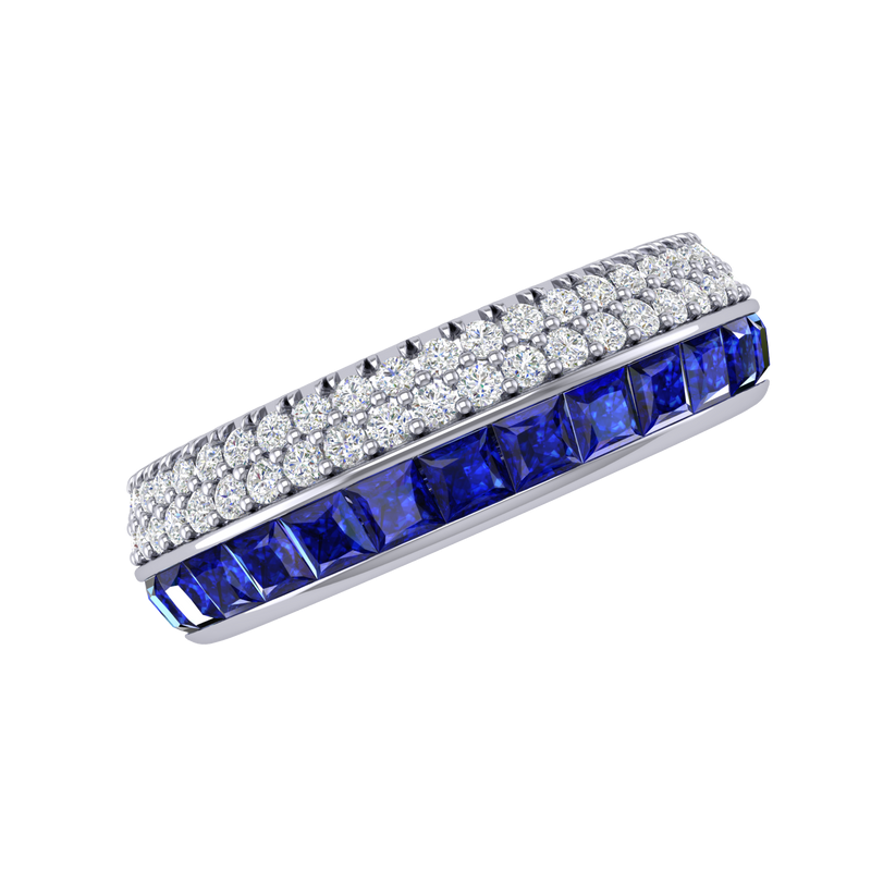 14K White Gold Sapphire and Diamond Band