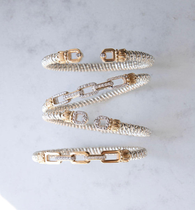 14K Yellow Gold & Sterling Silver Diamond Bracelet 4mm by Vahan