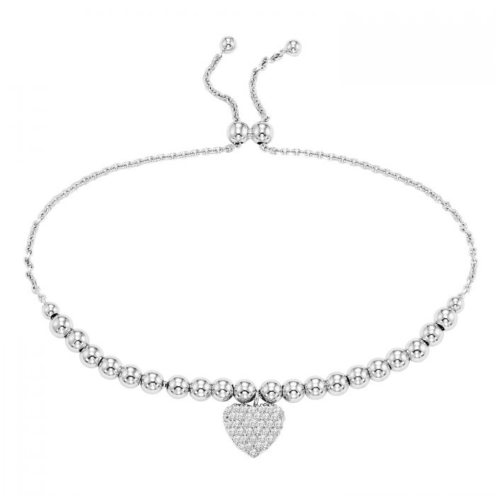 Sterling Silver Heart with CZ's Bolo Bracelet