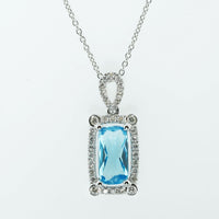 14K White Gold 2.34ct Blue Topaz & 0.255cttw Diamond Pendant 18"