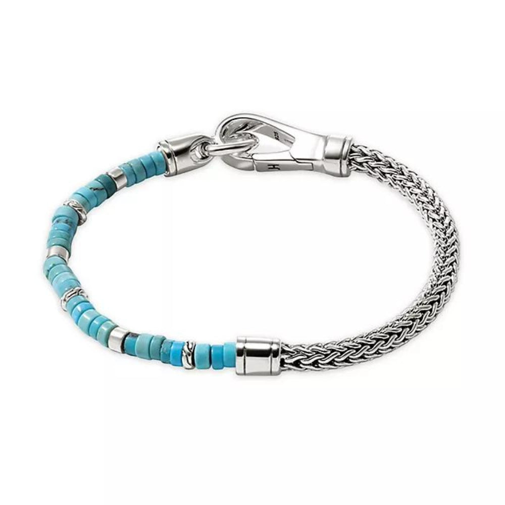 Heishi Silver Bracelet with Treated Turquoise Beads Sz UL by John Hardy