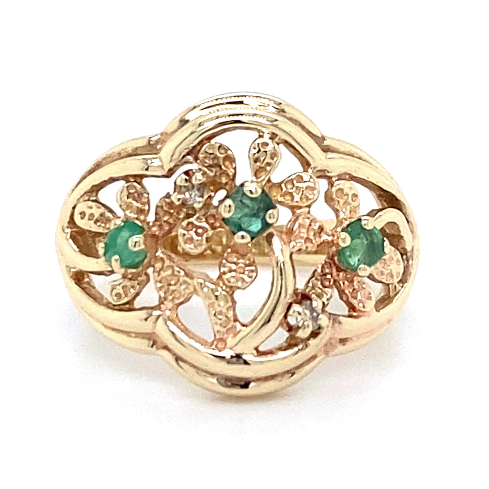 Estate Emerald Floral Ring