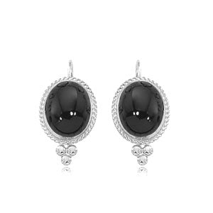 14K White Gold 8x6 Onyx Lever Back Earrings