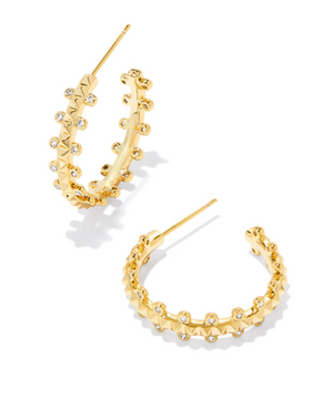 Jada Yellow Gold Plated White Crystal Small Hoop Earrings by Kendra Scott
