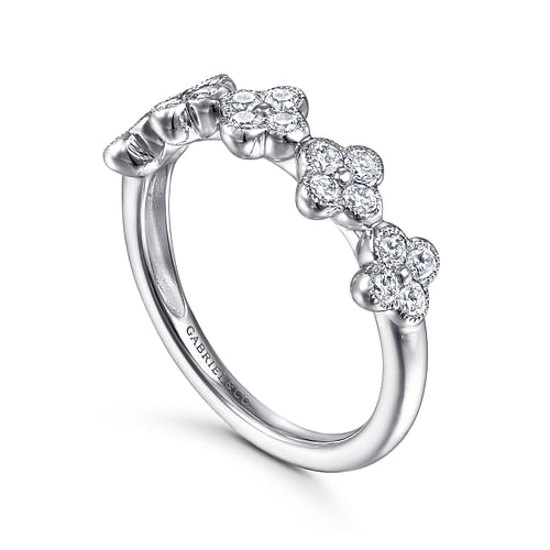 14K White Gold Diamond Clover Station Ring by Gabriel
