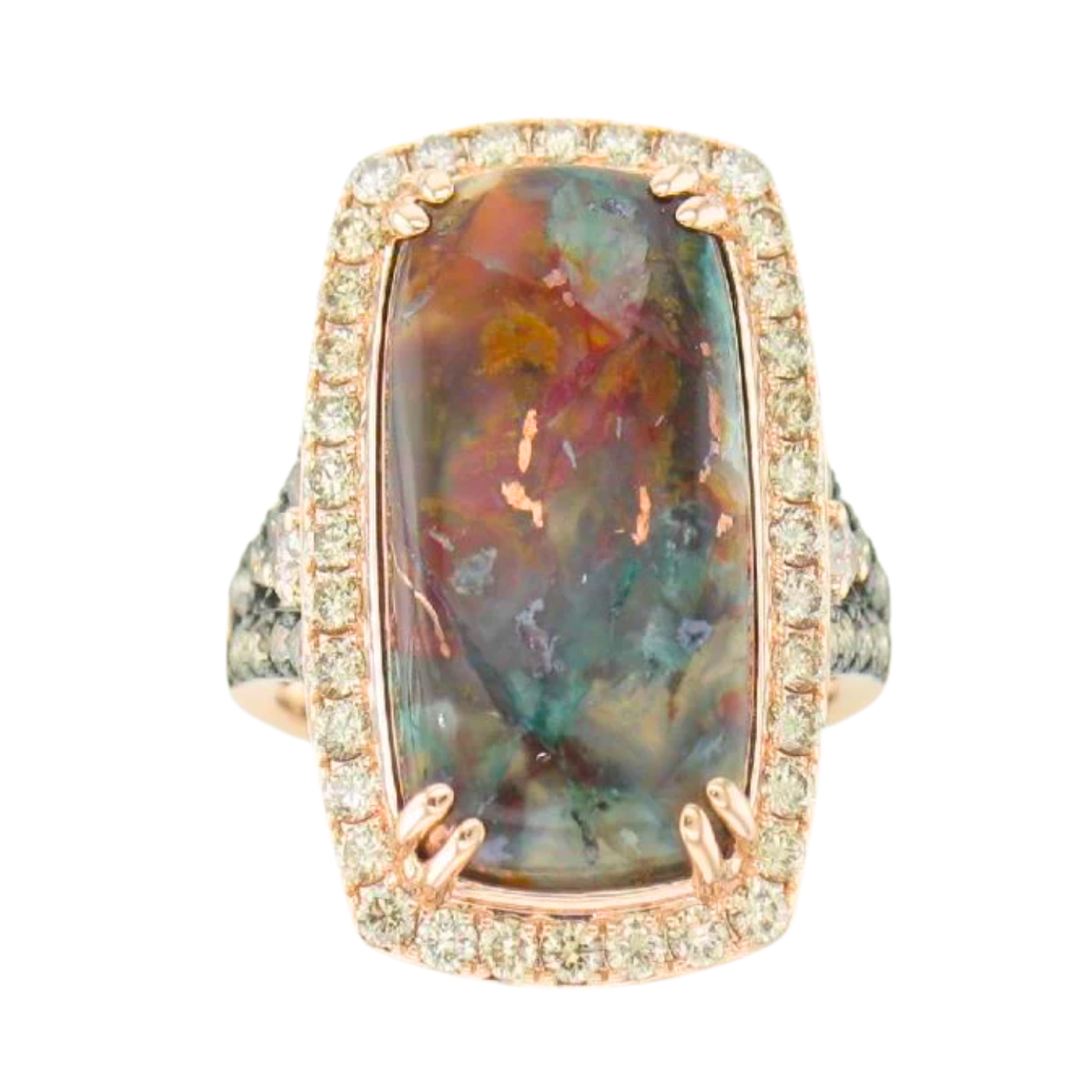14K Strawberry Gold 11.00ct Aquadite Black & 1.29cttw Nude & Chocolate Diamond Ring by LeVian