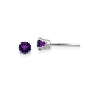 14K White Gold 4mm Amethyst Stud Earrings (February)