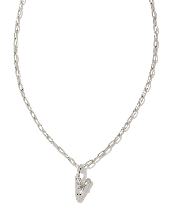 Crystal Letter V Silver White CZ Short Pendant Necklace by Kendra Scott