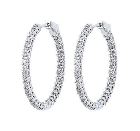 14K White Gold 1.00cttw Inside/Outside Diamond Hoop Earrings