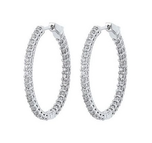 14K White Gold 1.00cttw Inside/Outside Diamond Hoop Earrings