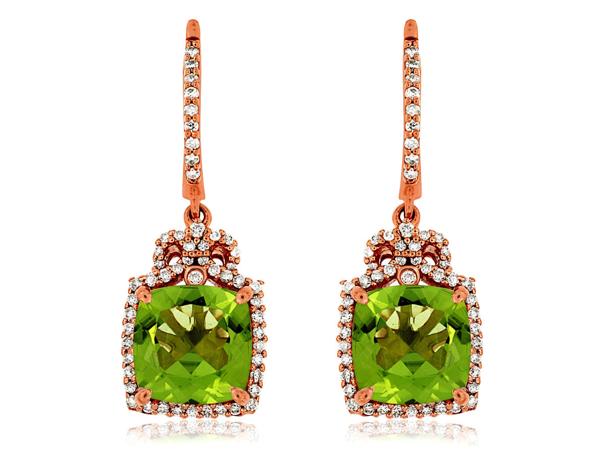 14K Rose Gold Peridot & Diamond Earrings by RJM