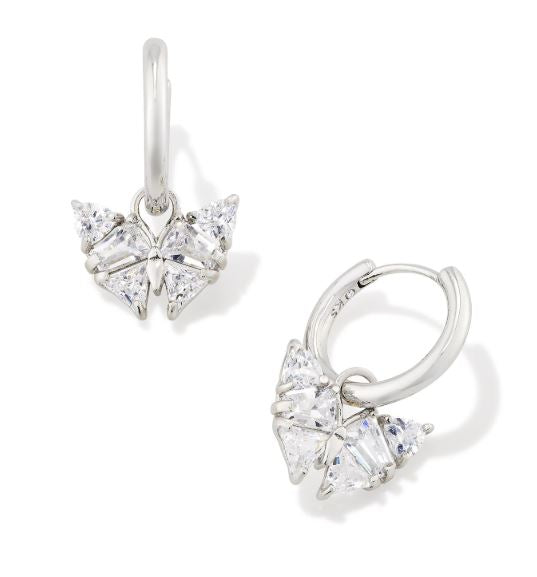 Blair Butterfly Silver White Crystal Huggie Earrings by Kendra Scott