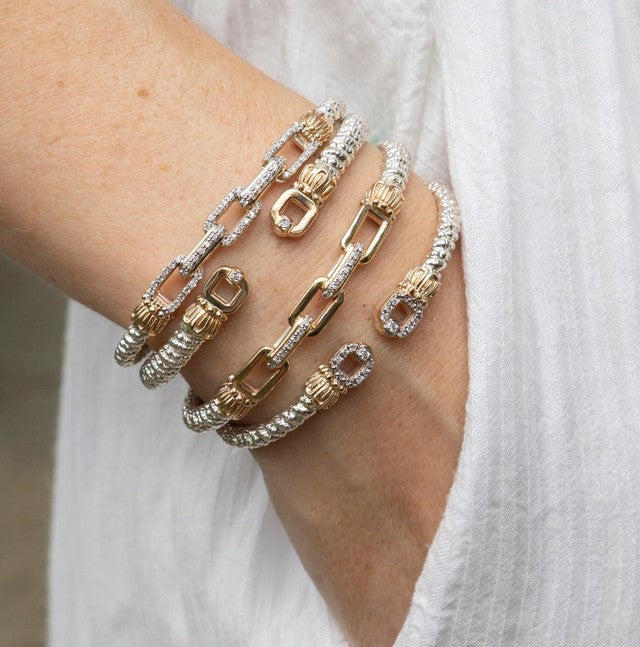14K Yellow Gold & Sterling Silver Diamond Bracelet 4mm by Vahan
