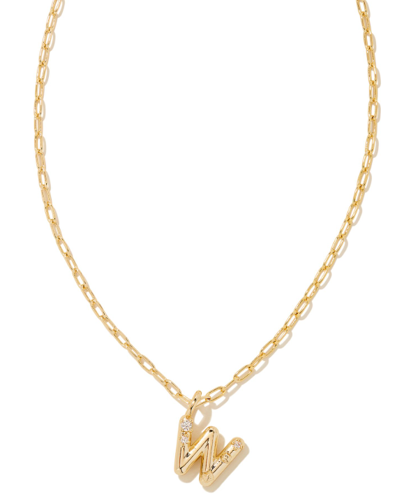 Crystal Letter W Gold Plated White CZ Short Pendant Necklace by Kendra Scott