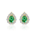 SS/GP 0.72cttw Simulated Diamond & Simulated Emerald Pear Shape Halo Stud Earrings