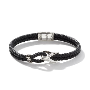 Classic Chain Asli Link Silver Bracelet on Black Leather Cord by John Hardy