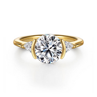 Alesandra - 14K Yellow Gold Half Bezel Round Three Stone Diamond Engagement Ring