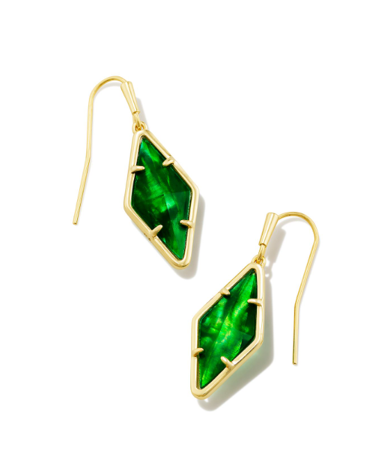 Kinsley Yellow Gold Plated Drop Earrings with Kelly Green Illusion by Kendra Scott