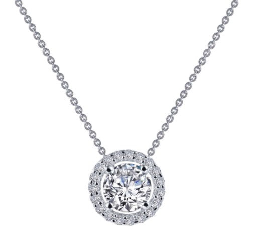 Sterling Silver 0.62cttw Diamond Round Halo Necklace by Lafonn, Simulated