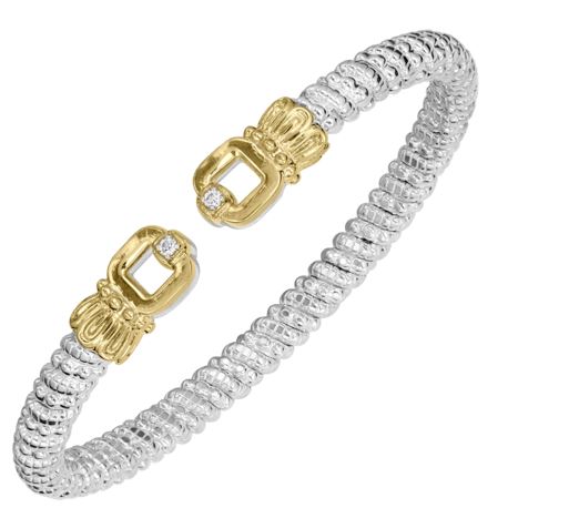 Sterling Silver & 14K 0.04cttw Diamond 4mm Open Band Bracelet by Vahan