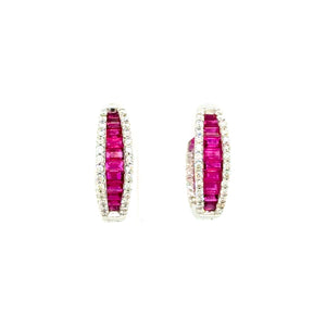 14K White Gold 3.49cttw Ruby & 1.05cttw Diamond Earrings