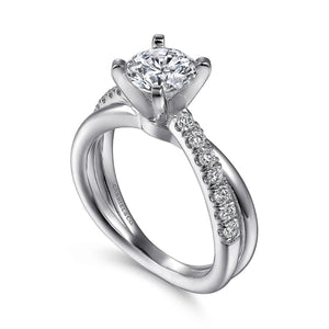 14K White Gold Holds 1.00ct w/ 0.19cttw SI G-H Round Twisted Diamond Semi-Mount Engagement Ring by Gabriel