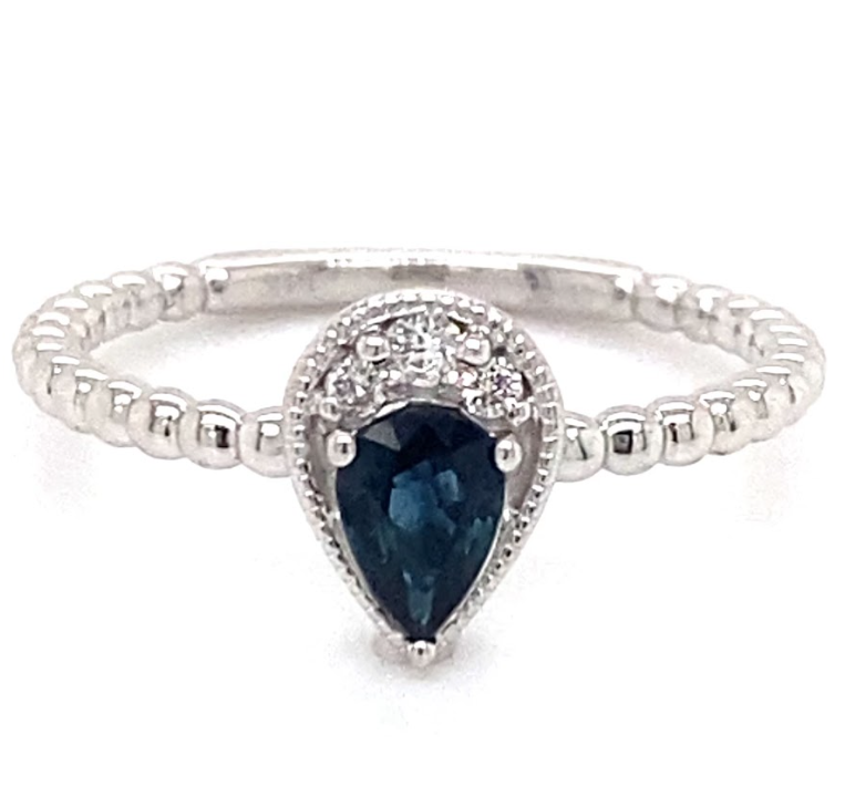 14K White Gold 0.50cttw Sapphire & 0.05cttw Diamond Fashion Ring