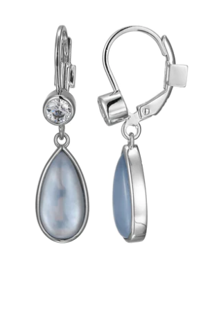 Ethereal Drops Synthetic Blue Topaz & White Mother of Pearl Drop Earring by ELLE